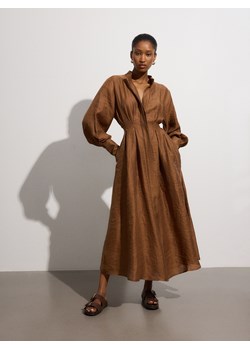 Reserved - Sukienka maxi z dodatkiem lnu - ciemnobrązowy ze sklepu Reserved w kategorii Sukienki - zdjęcie 174029408