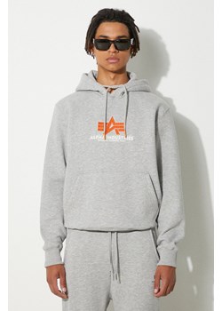 Alpha Industries bluza męska kolor szary z kapturem z nadrukiem ze sklepu PRM w kategorii Bluzy męskie - zdjęcie 174031277