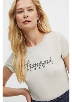 Armani Exchange t-shirt bawełniany kolor beżowy ze sklepu ANSWEAR.com w kategorii Bluzki damskie - zdjęcie 174034766