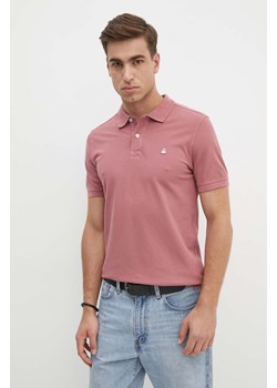 United Colors of Benetton polo bawełniane kolor różowy gładki ze sklepu ANSWEAR.com w kategorii T-shirty męskie - zdjęcie 174035849