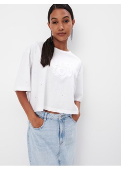 Mohito - Bawełniany t-shirt z napisem - biały ze sklepu Mohito w kategorii Bluzki damskie - zdjęcie 174039938
