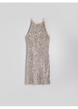 Reserved - Cekinowa sukienka mini - beżowy ze sklepu Reserved w kategorii Sukienki - zdjęcie 174046559