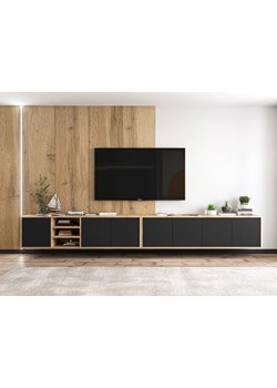 Komplet wiszących szafek rtv dąb wotan + czarny - Avila 15X ze sklepu Edinos.pl w kategorii Szafki RTV - zdjęcie 174049967