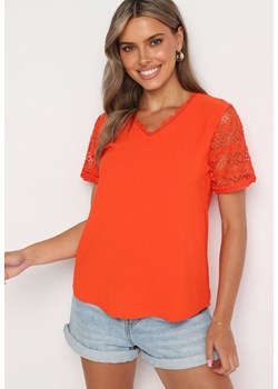 Pomarańczowa Bluzka z Ażurowym Zdobieniem Avel ze sklepu Born2be Odzież w kategorii Bluzki damskie - zdjęcie 174050176
