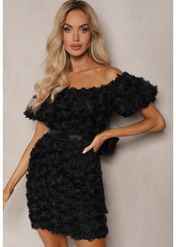 Czarna Sukienka Koktajlowa Hiszpanka z Kwiatowym Motywem Ozdobiona Wiązaniem Navily ze sklepu Renee odzież w kategorii Sukienki - zdjęcie 174050296