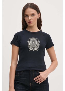 Tommy Hilfiger t-shirt bawełniany damski kolor granatowy WW0WW42089 ze sklepu ANSWEAR.com w kategorii Bluzki damskie - zdjęcie 174051608
