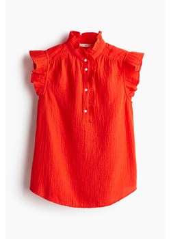 H & M - Muślinowa bluzka z falbankowym rękawem - Czerwony ze sklepu H&M w kategorii Bluzki damskie - zdjęcie 174055655