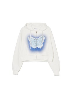 Cropp - Krótka biała bluza z motylem - biały ze sklepu Cropp w kategorii Bluzy damskie - zdjęcie 174059567