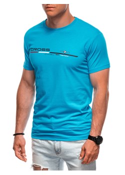 T-shirt męski z nadrukiem 1712S - jasnoturkusowy ze sklepu Edoti w kategorii T-shirty męskie - zdjęcie 174060636