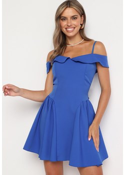 Niebieska Rozkloszowana Sukienka na Ramiączkach z Usztywnianymi Miseczkami Mivinae ze sklepu Born2be Odzież w kategorii Sukienki - zdjęcie 174081899
