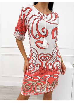 Biało-Pomarańczowa Sukienka ze Wzorem ze sklepu ModnaKiecka.pl w kategorii Sukienki - zdjęcie 174092237