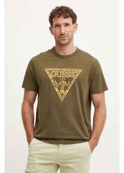 Guess t-shirt bawełniany męski kolor zielony z aplikacją M4YI26 K8FQ4 ze sklepu ANSWEAR.com w kategorii T-shirty męskie - zdjęcie 174096458