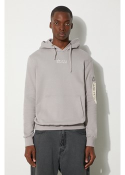 Alpha Industries bluza bawełniana Organics Emb Hoody męska kolor szary z kapturem z aplikacją 118350.643-SZARY ze sklepu PRM w kategorii Bluzy męskie - zdjęcie 174097726