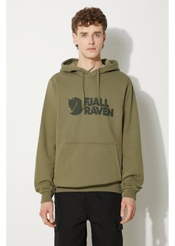 Fjallraven bluza bawełniana Logo Hoodie męska kolor zielony z kapturem z nadrukiem F84144.622-622 ze sklepu PRM w kategorii Bluzy męskie - zdjęcie 174097728