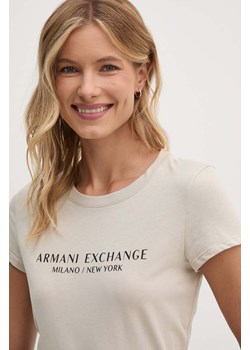 Armani Exchange t-shirt bawełniany kolor beżowy ze sklepu ANSWEAR.com w kategorii Bluzki damskie - zdjęcie 174101158