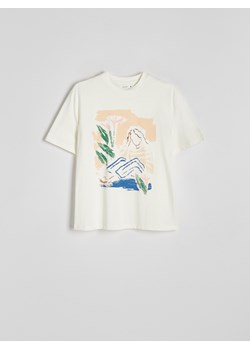 Reserved - T-shirt z nadrukiem - złamana biel ze sklepu Reserved w kategorii Bluzki damskie - zdjęcie 174112616