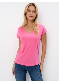 Mohito - Różowy t-shirt z krótkim rękawem - fuksjowy ze sklepu Mohito w kategorii Bluzki damskie - zdjęcie 174114306