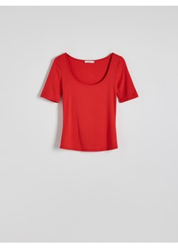 Reserved - T-shirt slim fit z wiskozą - czerwony ze sklepu Reserved w kategorii Bluzki damskie - zdjęcie 174114548
