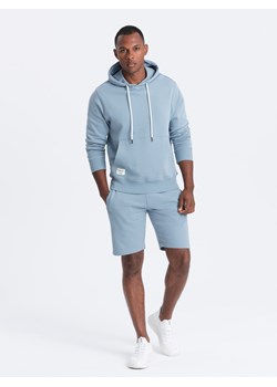 Dresowy komplet męski bluza kangurka + szorty – błękitny V7 Z75 ze sklepu ombre w kategorii Bluzy męskie - zdjęcie 174123026