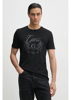 Guess t-shirt bawełniany męski kolor czarny z aplikacją ze sklepu ANSWEAR.com w kategorii T-shirty męskie - zdjęcie 174130555