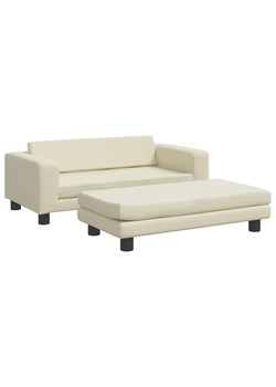 Kremowa sofa dla dziewczynki z podnóżkiem z ekoskóry - Lanco ze sklepu Edinos.pl w kategorii Fotele - zdjęcie 174135209