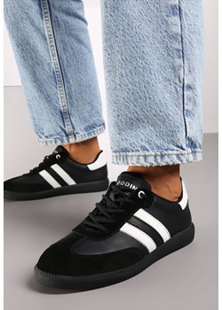 Czarne Płaskie Skórzane Sneakersy Ozdobione Paskami Navilen ze sklepu born2be.pl w kategorii Buty sportowe damskie - zdjęcie 174138787