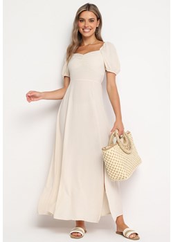 Beżowa Koktajlowa Sukienka Typu Hiszpanka z Rozcięciem Vikita ze sklepu Born2be Odzież w kategorii Sukienki - zdjęcie 174141445