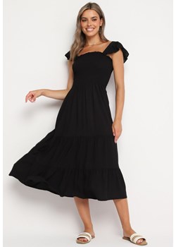 Czarna Rozkloszowana Sukienka z Bawełny na Ramiączkach z Falbanami Navitio ze sklepu Born2be Odzież w kategorii Sukienki - zdjęcie 174141515