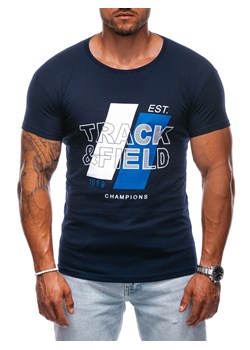 T-shirt męski z nadrukiem 2023S - granatowy ze sklepu Edoti w kategorii T-shirty męskie - zdjęcie 174152279