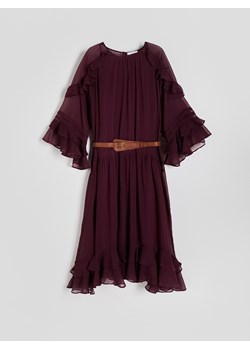 Reserved - Sukienka midi z falbanami - ciemnofioletowy ze sklepu Reserved w kategorii Sukienki - zdjęcie 174158286