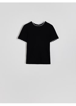 Reserved - Dzianinowy T-shirt - czarny ze sklepu Reserved w kategorii Bluzki damskie - zdjęcie 174158367