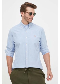 Polo Ralph Lauren koszula bawełniana męska kolor niebieski regular z kołnierzykiem button-down 710792041 ze sklepu PRM w kategorii Koszule męskie - zdjęcie 174160746