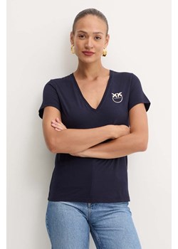 Pinko t-shirt bawełniany damski kolor granatowy 102950 A228 ze sklepu ANSWEAR.com w kategorii Bluzki damskie - zdjęcie 174166348