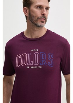 United Colors of Benetton t-shirt bawełniany męski kolor fioletowy z nadrukiem 3I1XU1096 ze sklepu ANSWEAR.com w kategorii T-shirty męskie - zdjęcie 174166465