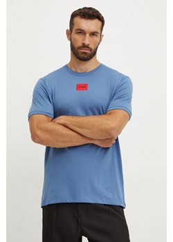 HUGO t-shirt bawełniany kolor niebieski z aplikacją 50447978 ze sklepu ANSWEAR.com w kategorii T-shirty męskie - zdjęcie 174166508