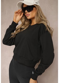 Czarna Bluza z Bawełną ze Ściągaczami przy Rękawach i w Pasie Alberia ze sklepu Renee odzież w kategorii Bluzy damskie - zdjęcie 174168627