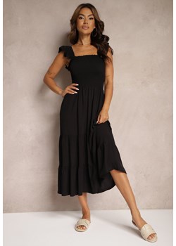 Czarna Bawełniana Sukienka na Ramiączkach Ozdobiona Falbanami Navibi ze sklepu Renee odzież w kategorii Sukienki - zdjęcie 174168727