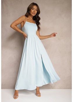 Jasnoniebieska Rozkloszowana Sukienka Maxi na Cienkich Ramiączkach z Rozporkiem Weslyn ze sklepu Renee odzież w kategorii Sukienki - zdjęcie 174168837
