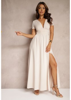 Beżowa Sukienka Maxi z Rozkloszowanym Dołem i Rozcięciem Zarya ze sklepu Renee odzież w kategorii Sukienki - zdjęcie 174169775