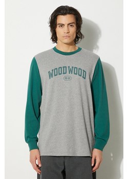 Wood Wood longsleeve bawełniany Mark IVY Longsleeve kolor szary z nadrukiem 12135401.2489-WHITE ze sklepu PRM w kategorii T-shirty męskie - zdjęcie 174175559