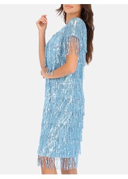 Wieczorowa błękitna sukienka z cekinowymi frędzlami L'AF Samba ze sklepu Eye For Fashion w kategorii Sukienki - zdjęcie 174177977