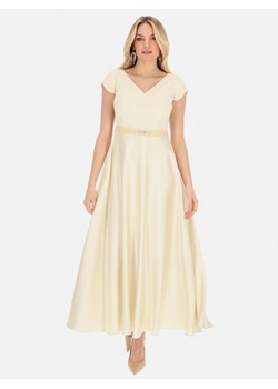 Kremowa długa sukienka z krótkim rękawem Potis & Verso Kalista ze sklepu Eye For Fashion w kategorii Sukienki - zdjęcie 174178067