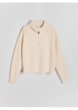 Reserved - Sweter z rozpinanym golfem - kremowy ze sklepu Reserved w kategorii Swetry damskie - zdjęcie 174179155