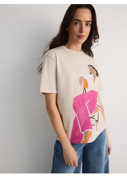 Reserved - T-shirt regular z nadrukiem - beżowy ze sklepu Reserved w kategorii Bluzki damskie - zdjęcie 174179857