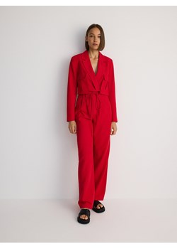 Reserved - Szerokie spodnie z zakładkami i lnem - czerwony ze sklepu Reserved w kategorii Spodnie damskie - zdjęcie 174180045