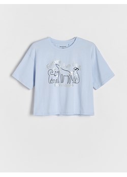 Reserved - Bawełniany t-shirt z nadrukiem - jasnoniebieski ze sklepu Reserved w kategorii Bluzki dziewczęce - zdjęcie 174180539