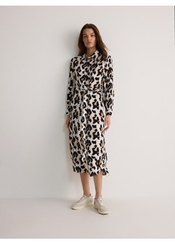 Reserved - Sukienka midi ze zwierzęcym wzorem - beżowy ze sklepu Reserved w kategorii Sukienki - zdjęcie 174181375