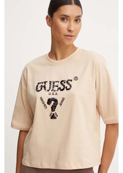 Guess t-shirt bawełniany AURLIE damski kolor beżowy V4YI06 I3Z14 ze sklepu ANSWEAR.com w kategorii Bluzki damskie - zdjęcie 174284378