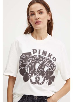 Pinko t-shirt bawełniany damski kolor biały 101704 A240 ze sklepu ANSWEAR.com w kategorii Bluzki damskie - zdjęcie 174284417