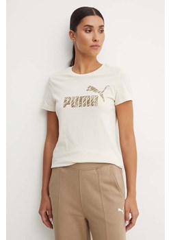 Puma t-shirt bawełniany damski kolor beżowy 681490 ze sklepu ANSWEAR.com w kategorii Bluzki damskie - zdjęcie 174284626